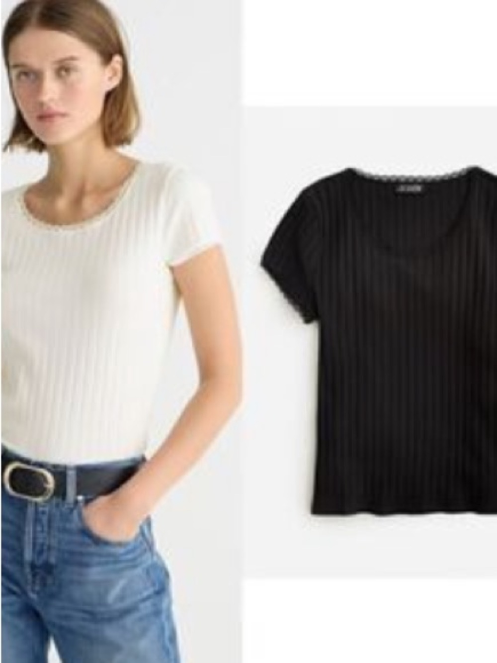 NWT J. Crew BLACK Ribbed Stretch Cap Sleeve Tee in Black